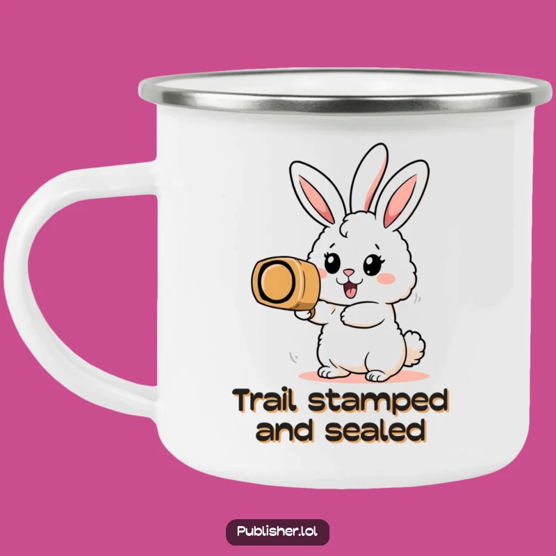 Funny Bunny Stamp Camping Mug: Enthusiastic Outdoor Productivity Cup
