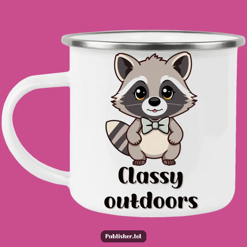 Funny Kawaii Raccoon Camping Mug: Dapper Sips for Outdoor Adventures