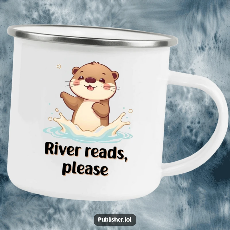 Funny Otter Camping Mug: A playful otter character splashes a new book cover, bringing pure joy to camping.