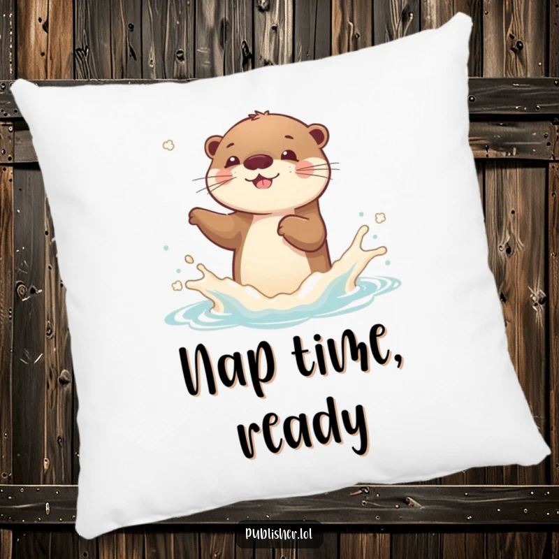 Funny Otter Pillow: A joyful otter character playfully splashes a new book cover, adding pure reading cheer.
