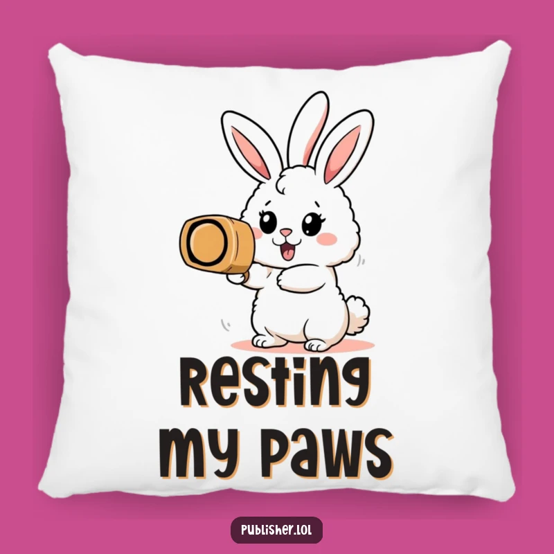 Funny Bunny Stamp Pillow: Cozy Enthusiastic Productivity Cushion