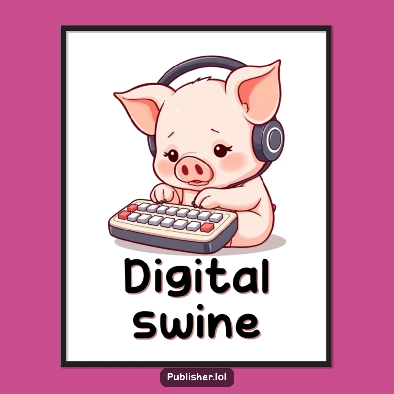 Funny Piglet Keyboard Digital Print: Instant Laughs For Your Wall Art!