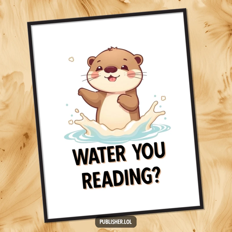 Funny Otter Digital Art Print: A playful otter character splashes a new book cover, radiating pure reading joy.