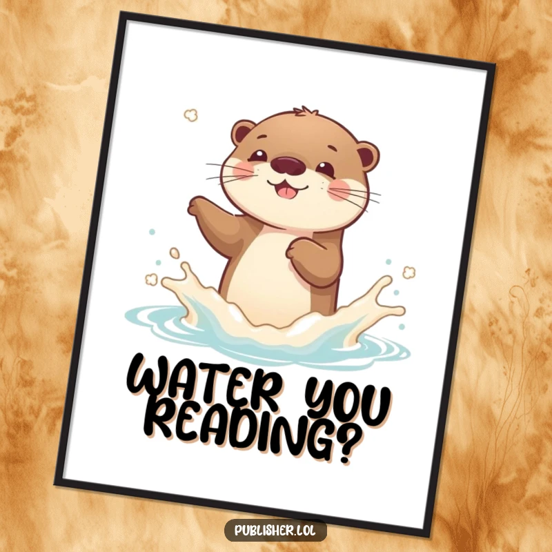 Funny Otter Poster: A playful otter character joyfully splashes a new book cover, spreading pure reading delight.