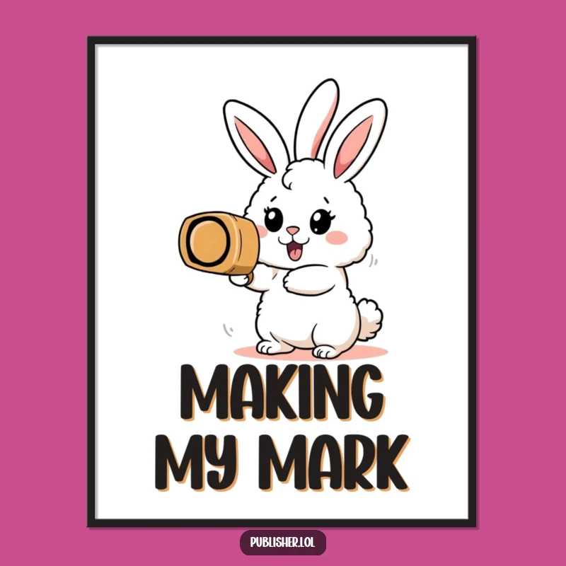 Funny Bunny Stamp Poster: Enthusiastic Productivity Wall Art
