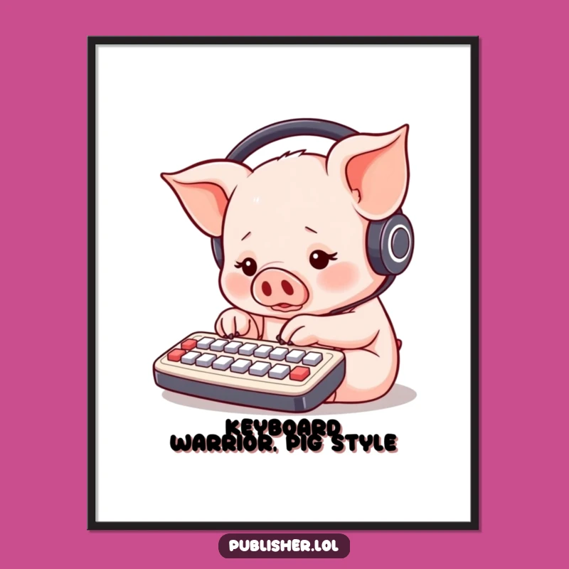 Free Printable Piglet Keyboard Chaos Wall Art: Funny Gamer Decor, Downloadable Art
