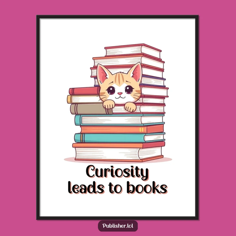 Free Printable Wall Art: Curious Cat & Books - Funny Downloadable Art