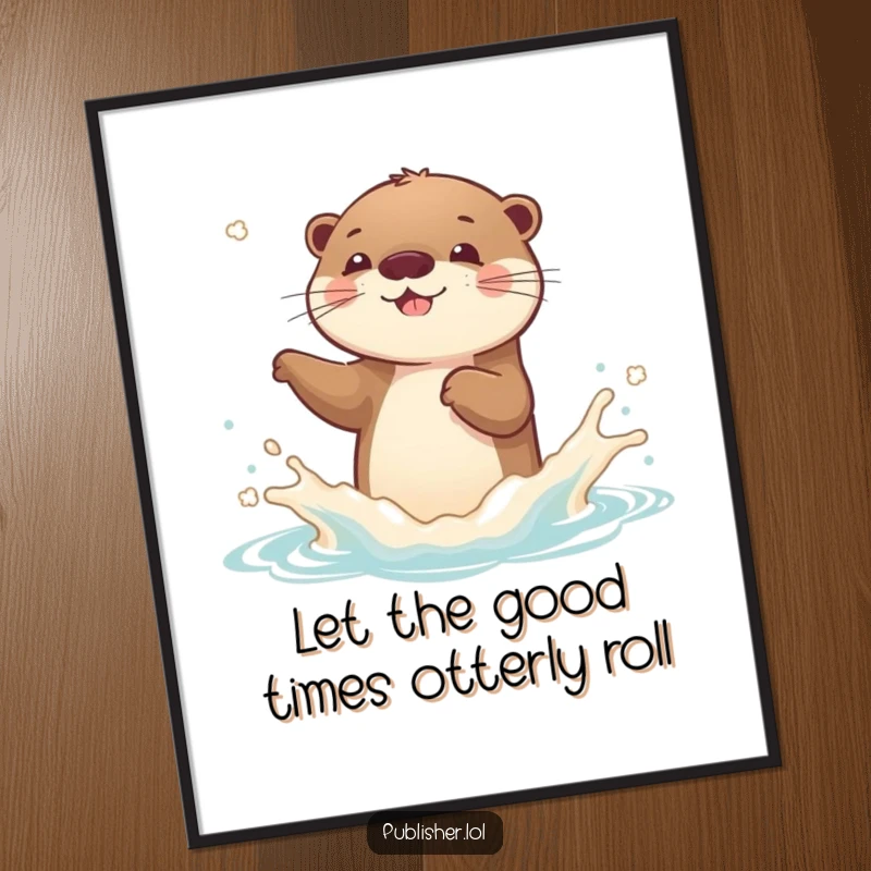 Funny Free Printable Wall Art: Playful otter joyfully splashes on a book cover, bringing aquatic fun.