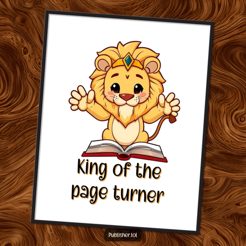 Funny Free Printable Wall Art: Regal lion character authoritatively pointing at a complex layout within an open book.
