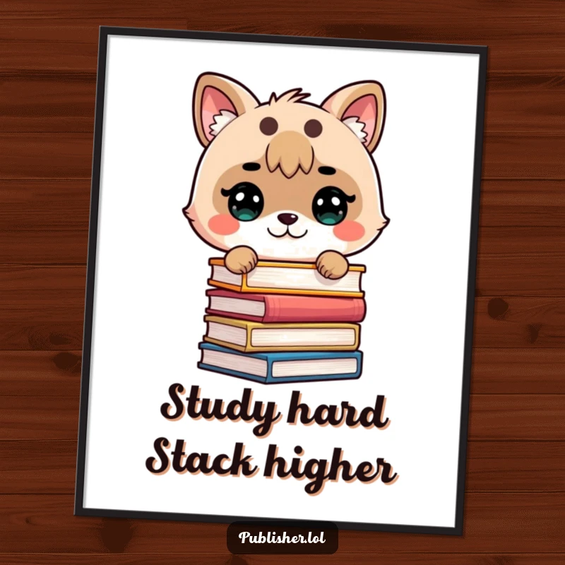 Funny Free Printable Wall Art: Cute animal with a determined expression, precisely stacking books, embodying studious humor and organization.