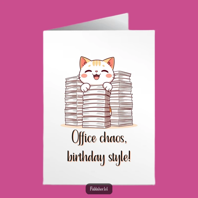 Free Printable Birthday Card: Funny Cat Stacking Papers, Hilarious Downloadable Gift!