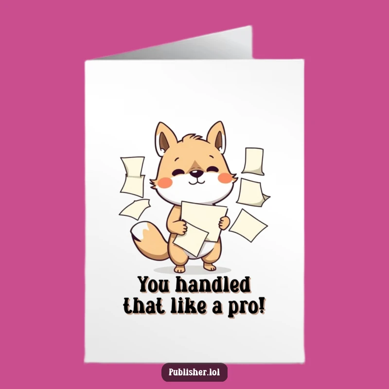 Free Printable Congrats Card: Juggling Papers Animal, Humorous Downloadable Gift for the Achiever