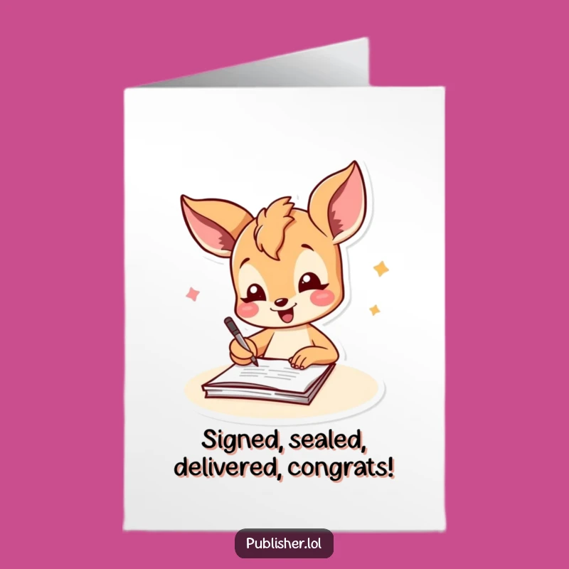 Free Printable Congrats Card: Fawn Signing Documents for Official Achievement Celebrations