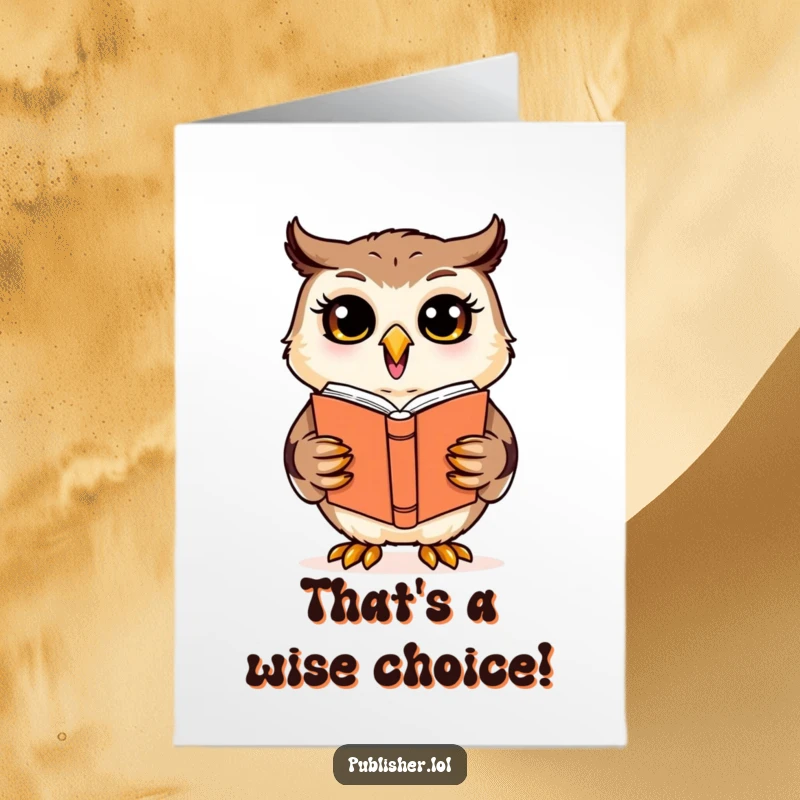 Funny Free Printable Congratulations Card: Cheerful owl giving a thumbs up to a book cover design, celebrating success.