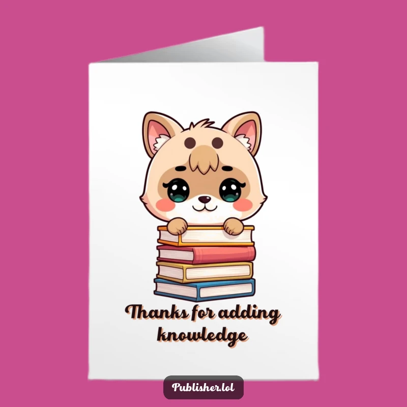 Free Printable Thank You Card: Studious Animal Book Stack Downloadable Gift